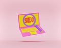 Search Engine Optimization ranking concept. magnifying glass with laptop minimal style. 3d rendering