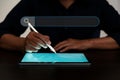 Search Engine Optimization SEO, data searching technology. business hands typing on digital tablet keyboard to search the Royalty Free Stock Photo