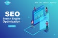 Search engine optimization strategy concept. Isometric 3D futuristic digital enter keyword to SEO technology machine. Modern