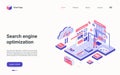 Search engine optimization technology isometric landing page, seo analytics research Royalty Free Stock Photo