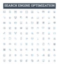 Search engine optimization vector line icons set. SEO, Optimization, Indexing, Crawling, Ranking, SERP, Search