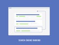 Search Engine Ranking Strategies for Higher Search Ranking with On-Site SEO and Meta Data Optimization. Vector Illustration of