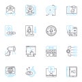 Search engine visitors linear icons set. Queries, Results, Rankings, Algorithms, SERP, Optimization, Traffic line vector Royalty Free Stock Photo