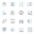 Search engine visitors linear icons set. Queries, Results, Rankings, Algorithms, SERP, Optimization, Traffic line vector