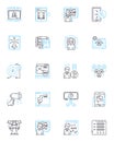 Search engine visitors linear icons set. Queries, Results, Rankings, Algorithms, SERP, Optimization, Traffic line vector