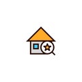Search favorite house icon. home with magnifying glass and star symbol. simple clean thin outline style design. Royalty Free Stock Photo
