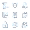 Search file, Journey path and Swipe up icons set. Lock, Augmented reality and Contactless payment signs. Vector