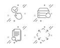 Search file, Recovery server and Checkbox icons set. Maximize sign. Find document, Backup data, Approved. Vector