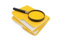 Search Files Concept. Magnifying Glass over File Folders. 3d Rendering Royalty Free Stock Photo