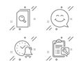 Search files, Smile face and Alarm bell icons set. Spanner sign. Magnifying glass, Chat, Time. Repair service. Vector