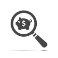 Search flat icon of black piggy bank, search icon design, search