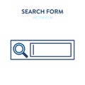 Search form icon. Vector illustration of a website search form with text field and magnifier tool icon. Represents concept of