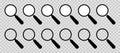 Search glass icons. Magnify glass icons. Pictogram of magnifying lupes. Symbol for find, zoom and seek. Outline magnifier. Tools Royalty Free Stock Photo