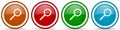 Search glossy icons, set of modern design buttons for web, internet and mobile applications in four colors options isolated on