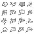 Search for goods, food, repair services, expert outline icons set isolated on white. Royalty Free Stock Photo