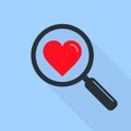 Search heart and love icon, vector flat illustration Royalty Free Stock Photo