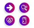 Search, Heart and Next icons set. Smartphone clean sign. Find document, Star rating, Forward. Phone screen. Vector