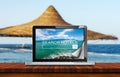 Search Hotels Website on Laptop Computer Screen - Booking Concept Royalty Free Stock Photo