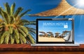 Search Hotels Website on Laptop Computer Screen - Booking Concept Royalty Free Stock Photo