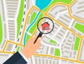 Search house on the map banner concept, vector illustration