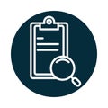 Search icon, clipboard report document and magnifier block and line icon