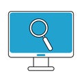 Search icon, computer screen magnifier blue line and fill