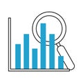 Search icon, diagram report finance magnifier blue line and fill