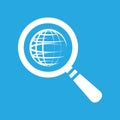 search icon of flat globe planet, magnifying glass on a b Royalty Free Stock Photo