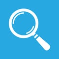 search icon flat, search icon design, search icon web, white vector magnifying glass on a blue background Royalty Free Stock Photo