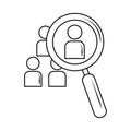 Search icon, hiring and recruitment magnifying glass line style