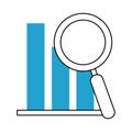 Search icon, statistics report finance diagram magnifier blue line and fill