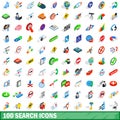 100 search icons set, isometric 3d style