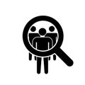Search job loupe. Vector isolared icon.Human resources flat black isolated sign or icon. Recruitment interview symbol concept