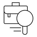 Search job thin line icon. Briefcase and magnifying glass vector illustration isolated on white. Portfolio and lens Royalty Free Stock Photo