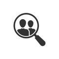 Search job vacancy icon in flat style. Loupe career vector illustration on white isolated background. Find vacancy business Royalty Free Stock Photo