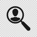 Search job vacancy icon in transparent style. Loupe career vector illustration on isolated background. Find vacancy business Royalty Free Stock Photo