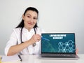 Search LAPAROSCOPIC SURGERY button. Nurse use internet technologies Royalty Free Stock Photo