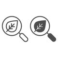 Search with leaf line and glyph icon. Magnifying glass and plant vector illustration isolated on white. Eco search