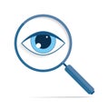 Search loupe icon in flat style, magnifying glass on white background. Zoom tool. Eye in magnifier