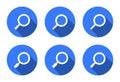 Search, loupe icon vector in blue circle. Magnifying glass sign symbol set collection Royalty Free Stock Photo