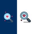 Search, Love, Heart, Wedding  Icons. Flat and Line Filled Icon Set Vector Blue Background Royalty Free Stock Photo