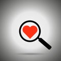 Search love icon. magnifier and heart. Find love concept.