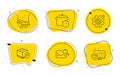 Search mail, Parcel tracking and Boiling pan icons set. Cogwheel, Bumper cars and Heart signs. Vector