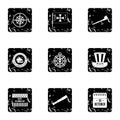 Search of mainland icons set, grunge style