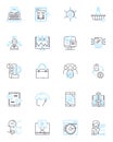 Search media linear icons set. Google, Bing, Yahoo, DuckDuckGo, Search, Results, Optimization line vector and concept