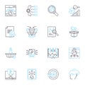 Search media linear icons set. Google, Bing, Yahoo, DuckDuckGo, Search, Results, Optimization line vector and concept