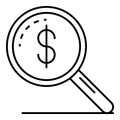 Search money magnify glass icon, outline style