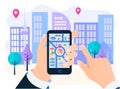 Search for an object using the online navigation mobile phone app