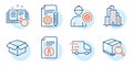 Search package, Skyscraper buildings and Technical documentation icons set. Vector