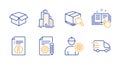 Search package, Skyscraper buildings and Technical documentation icons set. Vector